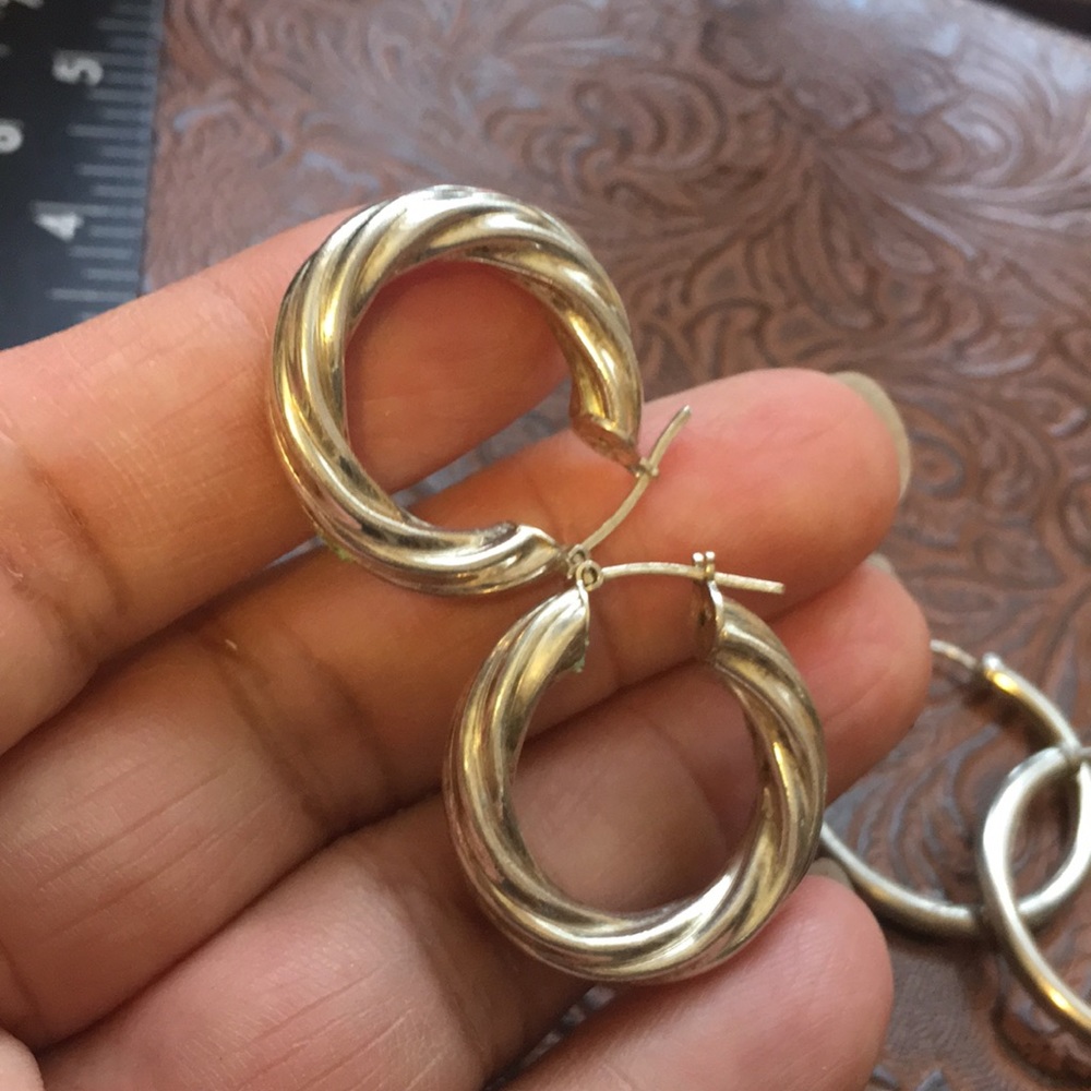 Nice Medium Size Sterling Hoops - image 2